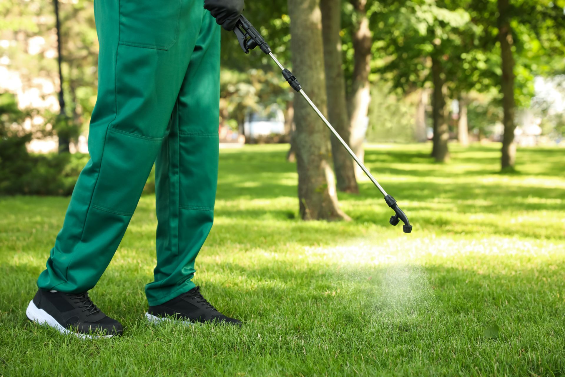 Lawn being sprayed by technician for perimeter pest control in Indiana